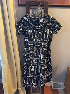 Unique Vintage Black and White Graphic 1960s Midi Dress